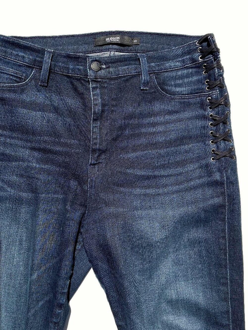 Women’s Hudson Super Skinny Jeans Dark Wash “Barbara” Hip Lace Up, Ankle Size 30